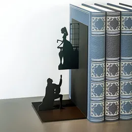 Przedmioty dekoracyjne figurki żelazna figura Bookends czytanie książki wsparcie Retro antypoślizgowe końce korki do półek stół do domowego biura dekoracja na biurko 230705
