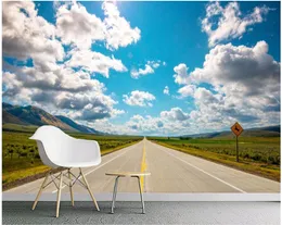 Wallpapers Custom Mural Po 3d Wallpaper Blue Sky And White Grassland Road Decoration Painting Wall Murals For Walls 3 D