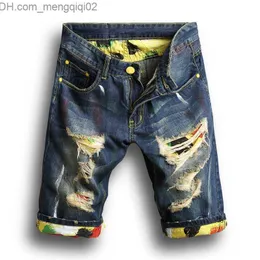 Heren Jeans Heren Korte Jeans Denim Causual Fashional Distressed Shorts Skate Board Jogger Ankle Ripped Wave Z230707