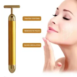 24k Golden Facial Roller Massager T Form Vibrerande Ansiktslyft Energi Skönhet ztp Kropp Hud Massage Anordning Ansiktsvård Verktyg