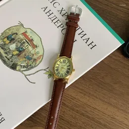 Armbanduhren Damen Quarzuhr Luxus Ovales Gehäuse Mode Elegante Uhr Römische Ziffern Zifferblatt Reloj Vintage Leder Damenuhren Armbanduhr