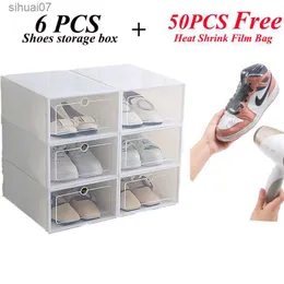 6PCS Shoes Storage Box Stacking Sneakers Organizer Tank Thickened Dust-proof Cabinet Shoes Drawer Case Plastic Shoes Holder Bin L230705