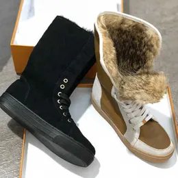 Fashion Suede Leather Rabbit Fur Winter Boots Flat Shoes For Women Australia Booties High Top Snow Boots Fur Boots Sneaker NO16