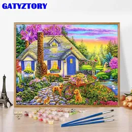 Stitch Gatyztory Painting by Numbers House Landscape Immagini per numero di fiori per adulti 50x65 cm Disterra per casa