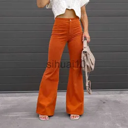 Women's Pants Capris Corduroy Flare Pants Women Solid High Waist Loungewear Slim Fit Simple Button Fly Streetwear Ladies Trousers J230705