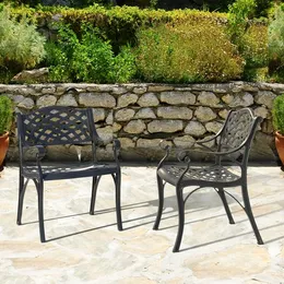 Set di sedie da pranzo per patio da 1 pezzo, sedie da esterno per esterni in alluminio con braccioli per giardino, cortile, portico, nero con punti doratiSemplice e