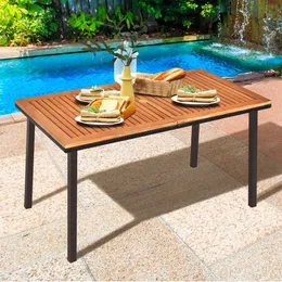 Mesa de jantar ao ar livre Tampo de madeira de acácia com 2 orifícios para guarda-chuvaSimples e conveniente