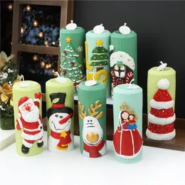 Curtains Creative Christmas Style Pillars Silicone Mold Gypsum Form Diy Handmade Aromatherapy Candle Ornaments Handicrafts Soap Mold Make