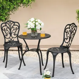 Bistrobordsset i aluminium utomhus, allvädersbord och stolar med paraplyhål för trädgård, balkong, svart Enkelt och bekvämt