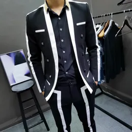 Herrenanzüge Blazer Tres de Hombre Kontrast Streifen Blalck Weißer Anzug männlicher Hochzeitsbräutigam Frühling verkleidet Männer Slim Bühnenoutfit Party 230705