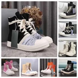 المصمم الفاخر Rickly Canvas أحذية عالية أعلى الذكور منصة الأحذية أحذية أسود أسود أبيض حمراء القيعان jumbo الدانتي