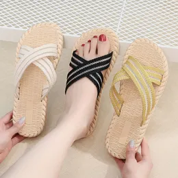 Slipper's Two Straw Straps Flip Flop Beach Slides Sandali antiscivolo per esterni Corda di canapa Espadrillas Scarpe con fascia incrociata minimalista 230704