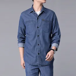 Summer Cool Sense Men's Shirt & Jeans 2pcs Sets Tencel Thin Business Casual Ice Silk Loose Denim Jacket and Pants Daily Wear
