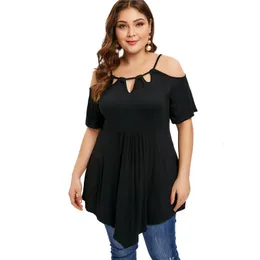 Damen Plus Size T-Shirt Lose Frauen Tunika Tops Street Wear Off Shoulder Hollow Out Unregelmäßiger Saum T-Shirts Weibliche Kleidung Große 3XL 4XL 5XL 230705