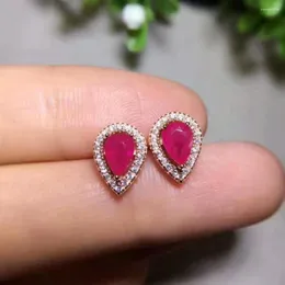 Kolczyki sztyfty moda naturalny czerwony rubinowy klejnot kamień małe kropelki wody srebro 925 dziewczyna prezent biżuteria