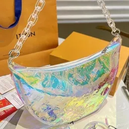 Transparent hazy horn bag shoulder bag tramp brand-name purse cosmetic half-moon long stick bag underarm handbag messenger bag chain bag 3A+ luxury bag