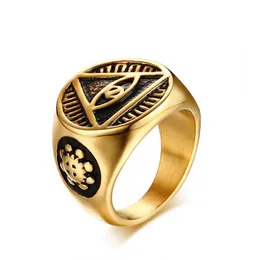 Anéis de banda 316L aço inoxidável masculino Illuminati a pirâmide que tudo vê olho olho da providência anel religioso para hip hop jóias Dhese