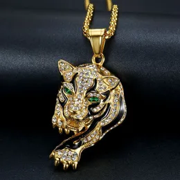 Charms Trendy Tiger Shape Pendant Necklace Men s Fashion Metal Bohemian Crystal Inlaid Accessories Party Jewelry 230704