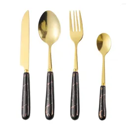 Dinnerware Sets Ceramic Handle Black Gold Cutlery Set Knife Spoon Fork 1 Pcs Kitchen Stainless Steel Western Flatware