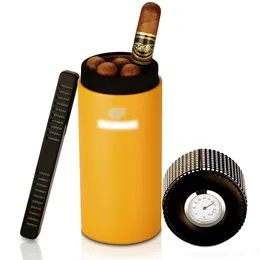 Luftfuktare läder reser humidor cigarrbox cederträ trägoldat cigarfodral burk w/ fuktare hygrometer humidor box passar 5 cigarrer