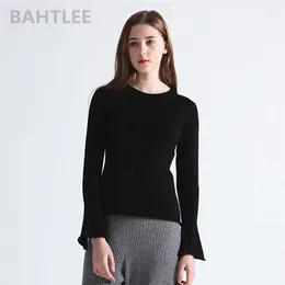 Women's Sweaters BAHTLEE Autumn Merino Wool Anti-Pilling Hollow Pullovers Sweater Flare Sleeves O-NECK SLEEVE Crimping