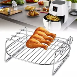 BBQ Grills Baking Tray Skewers Air Fryer Stainless Steel Holder Rack Double Layer Grill Replacement Barbecue Kitchen Tools 230704