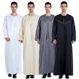 Ethnische Kleidung Abaya Mann Muslimische Mode Arabische Männer Kleidung 2022 Einfarbig Casual Stehkragen Druck Modest Kleid Islamische Robe M288s