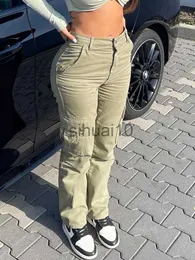 Calças Femininas Capris Khaki Cargo Pants Jeans Feminino Cintura Alta Slim Fashion Streetwear ArmyGreen Big Bols Y2k Vintage Baggy Jeans Macacões J230705