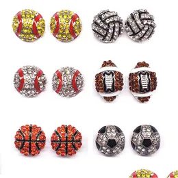 Stud kolczyki w kształcie piłki sportowej Softball koszykówka siatkówka kręgle Baseball piłka nożna Rugby świecący kryształ dla kobiet biżuteria upuść D Dh1W3