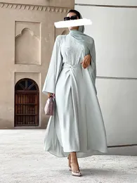 ملابس عرقية الربيع المسلمة فستان Abaya مجموعة 3 قطعة Nida الديكور خط Maxi Kimono Jubah Robe Abayas Vestidos Islamic 230705