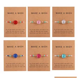 Charm Bracelets Fashion Druzy Resin Stone Bracelet Com Make A Wish Gift Card Trançado Corda Corda Contas Pulseira Para Mulheres Masculinas Handmad Dhvdg