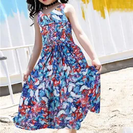 소녀 드레스 보헤미안 여름 여자 꽃 드레스 아이 해변 선 드레스 넓은 다리 바지 점프 슈트 꽃 옷 3 6 8 10 12 14 년