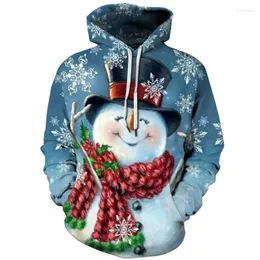 Luvtröjor herr höst/vinter 2023 Plus fleece 3D-tryckt snögubbe jul Harajuku mode luvtröja herr
