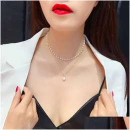 Chokers Korean Pearl Beads Chains Choker For Necklace Women Fashion Double Layer Luxury Personalized Jewelry Gift Drop Delivery Neck Dhqoj
