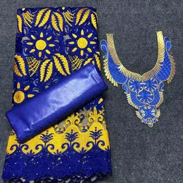 Filmes céu azul 2.5 + 2.5 jardas tecido de renda voile suíço com tecido bordado africano bazin rico para mulheres roupas de costura tecido de renda