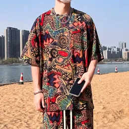 2023 Summer Beach Suit Herr T-shirts Set Shorts Hawaii Style Man Kläder Plus Size Kortärmad Casual Unisex Toppar