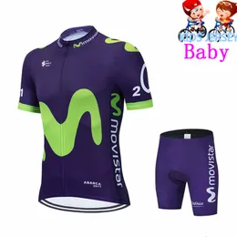 사이클링 저지 세트 Movistar Kids Cycling Jersey 세트 반바지 자전거 자전거 의류 통기성 빠른 마른 소년 여름 자전거 착용 Maillot Ciclismo 230704