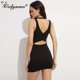 캐주얼 드레스 Colysmo Choker Neck Summer Dress 여성 스트리핑 Halter Bodycon 섹시한 미니 클럽 파티 블랙 컷 아웃 숙녀 로브