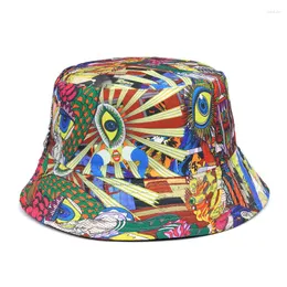 Berets Bucket Hat Men Fisherman Caps Hip Hop Print Streetwear Double-sided Hats For Women Beach Cap Unisex Panama 2023 Summer