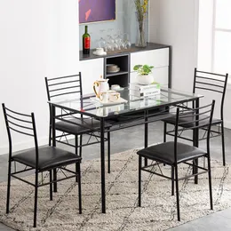 Matsalsbord med 4 stolar Kök Matsalsmöbler Bordsskiva i glas med metallram Enkelt och bekvämt