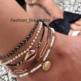 JL22052 Fashion Jewelry Multi-Layered Anklets Alloy Pearl Shell Conch Leg Chain Anklet Women Wholesale