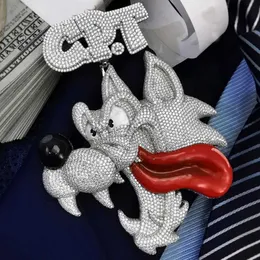 Custom Hip Hop Jewelry Handmade 925 Sterling Silver VVS Moissanite Diamond Iced Out The Wolf Pendant With Enamel Tongue