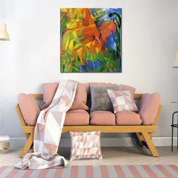 Kleurrijke abstracte kunst dieren in landschap Franz Marc schilderij moderne woonkamer decor groot