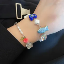 Charm Bracelets Japanese Cartoon Color Fish Heart Beaded Stitching Bracelet For Women Cute Fun Trend Casual Fashion Jewelry Gift