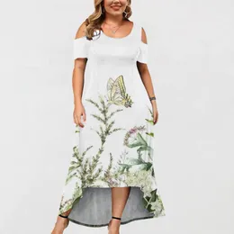 Lässige Kleider Damen Plus Size Kleid Rundhalsausschnitt Schulterfrei Kurzarm Bedruckt Umstandskleid Vestidos Para Mujer