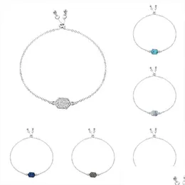 Braccialetti con ciondoli Nuovo bracciale in pietra Druzy 8 colori Forma geometrica Catene in argento dorato naturale Avvolgere il braccialetto regolabile per le donne Lusso D Dh5N8