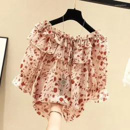 Blouses pour femmes été chemisier en mousseline de soie à fleurs femmes lâche à manches courtes décontracté à la mode couverture d'air étranger vêtements de ventre femme