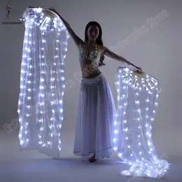 Nya Belly Dance Silk Fan Veil LED-fläktar lyser glänsande veckade Carnival LED-fläktar Scen Performance Rekvisita Tillbehör Costume239T