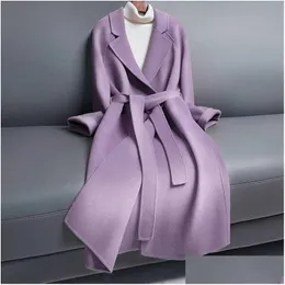 Damen Wollmischungen Frauen Lose Lange Kaschmirmantel Gürtel Mantel Jacke Elegante Oberbekleidung Plus Größe 2Xl 211013 Drop Lieferung Appar Dhz8W