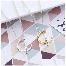 Pendant Necklaces Cute Cat Moon Shape Necklace For Women Gold Sier Animal Box Chains Fashion Jewelry Gift Drop Delivery Pendants Dh4S3